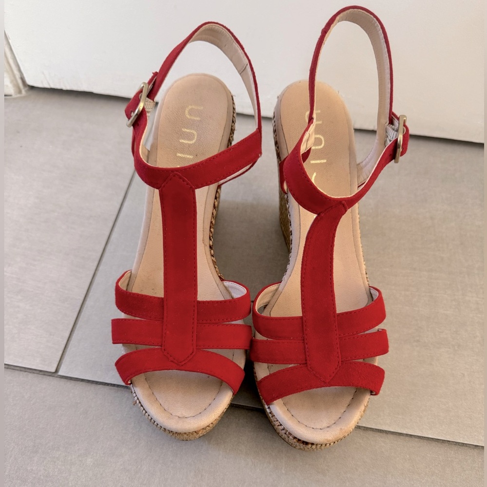 Red suede wedge sandal